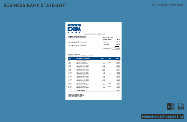Beispiel eines Kontoauszugs eines Geschäftskontos der ukrainischen Ukreximbank (Word- und PDF-Datei)